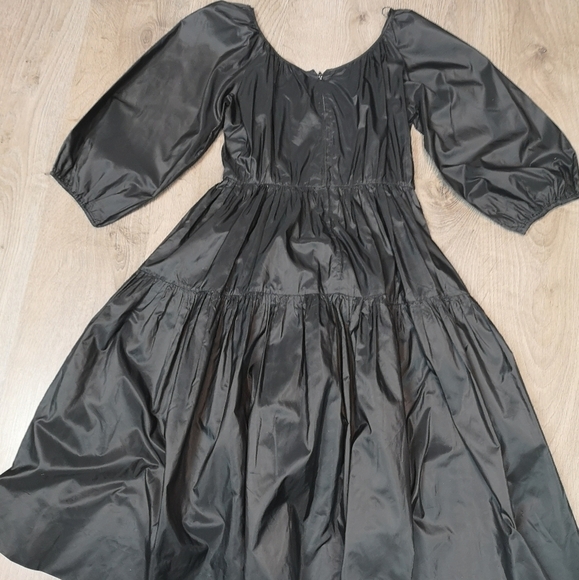 90s Vintage Black Boho Shirred Multi-tiered Gathered Voluminous Peasant Dress - Picture 9 of 12